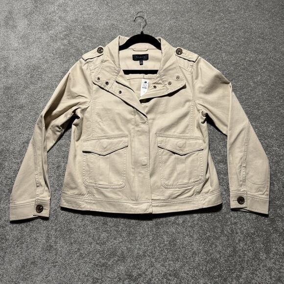 Talbots Refined Twill Utility Jacket Beige M Military Safari Style Cotton